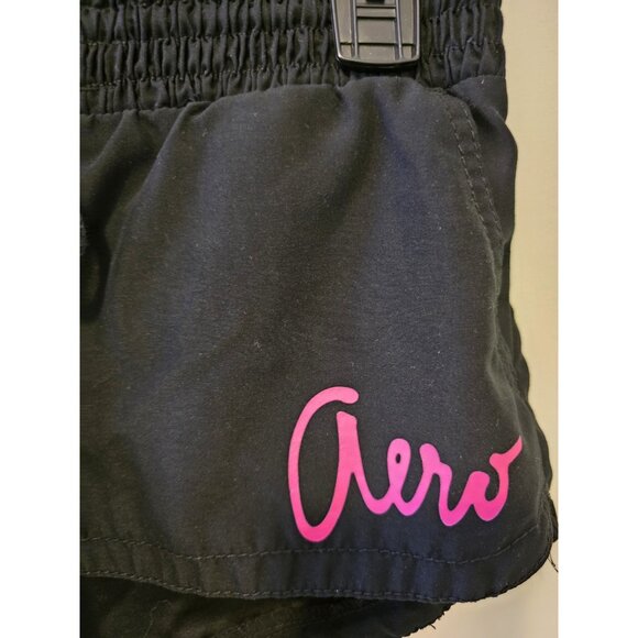 Vintage Y2K Aeropostale Black Shorts Pink Spellout Logo Drawstring Active Sz S - Picture 2 of 7